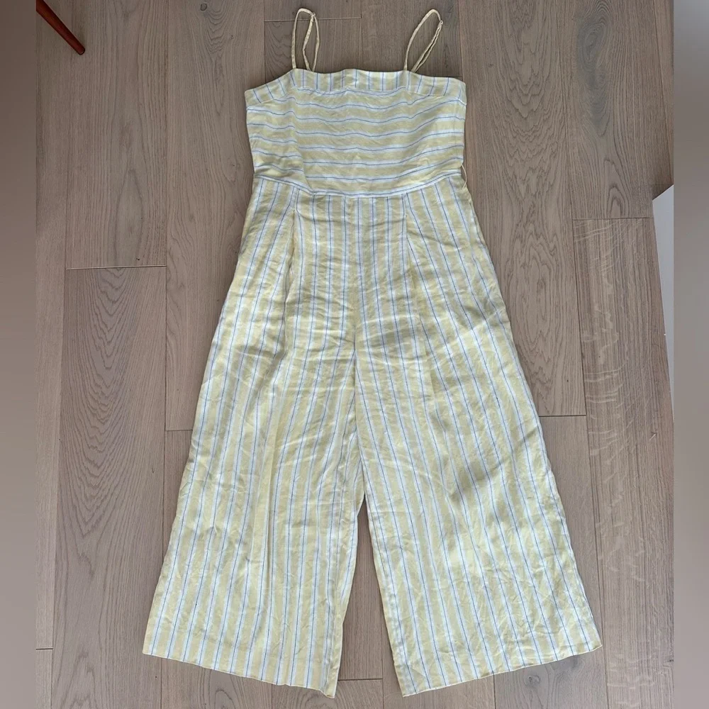 butter yellow & white striped jumpsuit